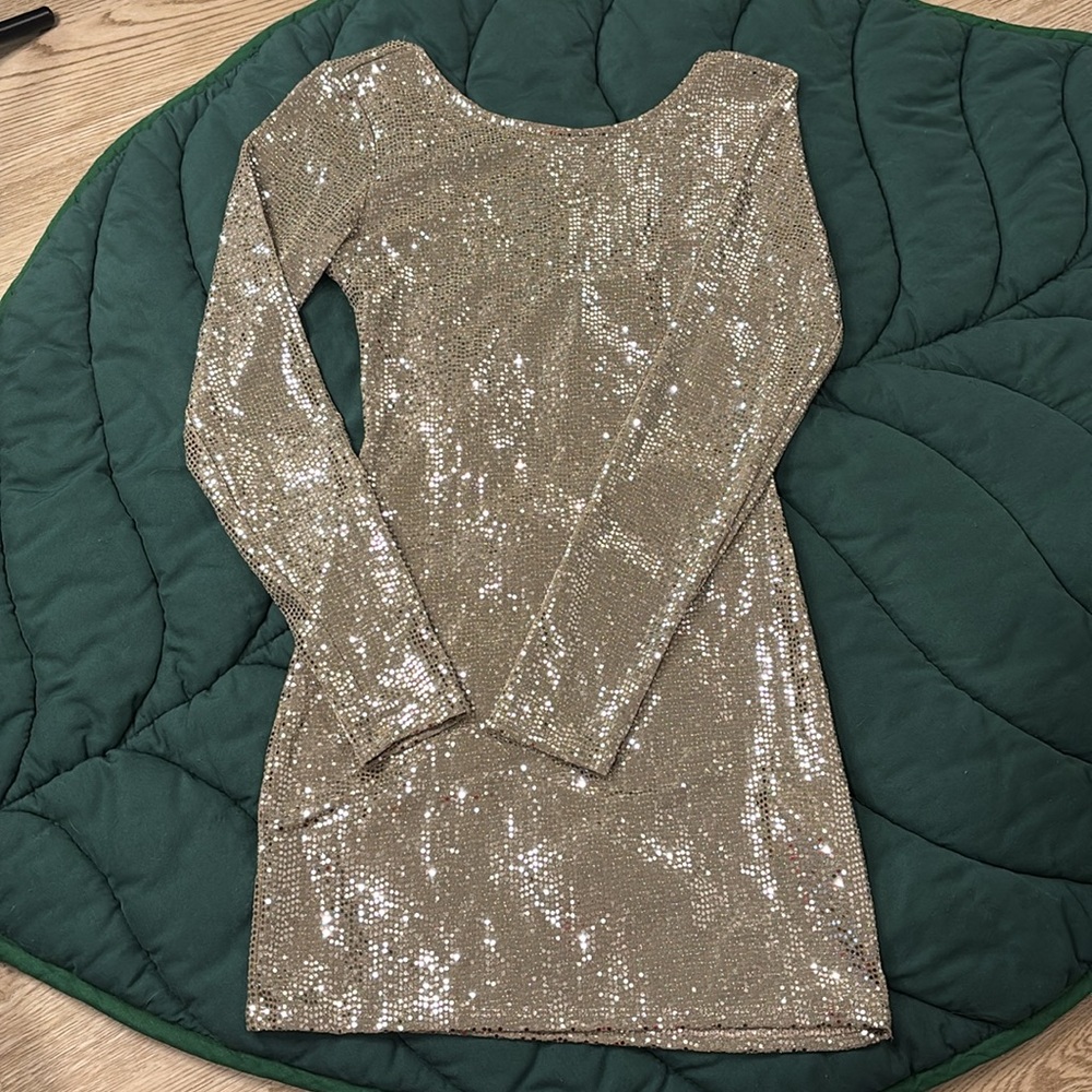Jump Silver Long Sleeve Sequin Dress